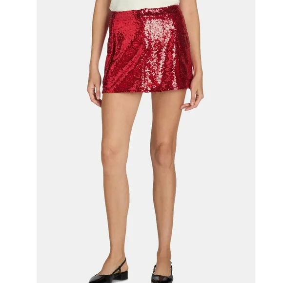 Madden NYC Sequin Red Mini Skirt W Pockets Sz. L - Picture 2 of 9